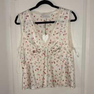Wayf Floral Sleeveless Blouse - Cream and Red
